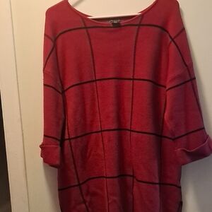Tahari Red Sweater with Black Grid Design